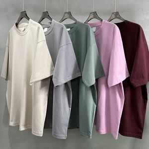 Printemps été nouveau conçu 100% coton lourd T-shirt couleur unie lâche hommes manches courtes lavé soleil T-shirt pour hommes - Product Image 1