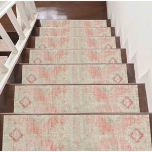 Tapis imprimé au design kilim moderne vert - Tons doux, petit format, cadeau personnalisé, tapis d'entrée - Product Image 5