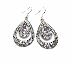 Pendientes colgantes finos de Plata de Ley 925 hechos a mano, joyería especial de boda de Jade púrpura, venta al por mayor a granel de proveedores - Product Image 1