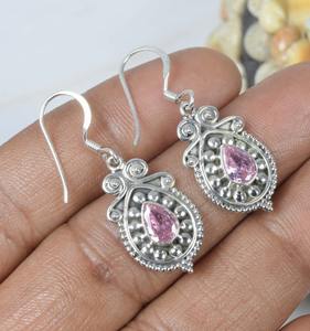Pendientes para mujer, pendientes de piedras preciosas de topacio rosa, Plata de Ley 925 sólida, pendientes colgantes de Piedra Rosa para niñas, joyería de plata - Product Image 2