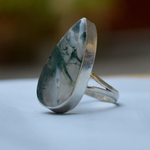 Agate verte poire 925 en argent Sterling bande fendue déclaration délicate bague unisexe bijoux en pierres précieuses naturelles de haute qualité - Product Image 1