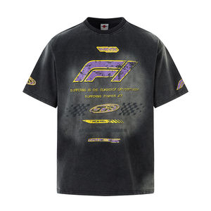 T-shirt pour homme de style rétro, été, uni, design américain streetwear, lavage intensif, moto, 180 grammes, 100% coton, respirant, surdimensionné - Product Image 3