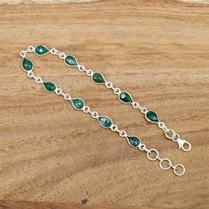 Emerald Sterling Silver Bracelet Handmade Adjustable Gemstone Jewelry Natural Stone Silver Bracelet Gift For Her - Product Image 6