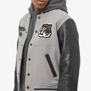 <b>Men's</b> High Quality Leather <b>Varsity</b> <b>Jacket</b> Winter Custom Logo Embroidery Patchwork Streetwear Stand Collar <b>Bomber</b> <b>Jacket</b> - Product Image 4