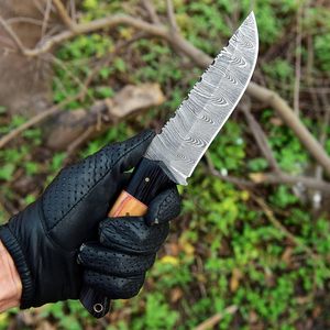 Cuchillo de supervivencia de acero de Damasco hecho a mano, estilo vaquero compatible con OEM para caza y Camping, Funda de cuero para aventuras al aire libre - Product Image 2