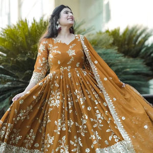 Launching New Designer Wedding and Party Wear Faux Georgette Heavy Sequence Embroidery Work Anarkali and Pant With Dupatta - Product Image 1