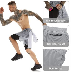 Ropa deportiva de poliéster transpirable con logotipo de alta calidad de fábrica, pantalones cortos de malla 2 en 1 para correr, Fitness, entrenamiento atlético, gimnasio, pantalones cortos para hombre - Product Image 4