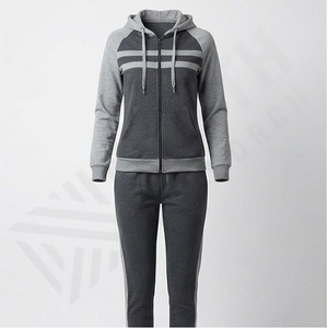 Ensemble de survêtement de sport pour femmes, couleurs contrastées personnalisées, capuche élégante, course à pied, entraînement, salle de sport, 100% coton, vêtements de sport de qualité supérieure - Product Image 1