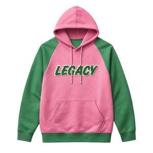 <b>Pink</b> Legacy Raglan Sleeve <b>Hoodie</b> Greek Sorority Apparel Womens <b>Pink</b> and Green College Sisterhood Stylish Casual Greek Wear - Product Image 3