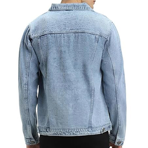 Chaqueta Vaquera Azul Sólida de Moda Invernal para Hombre, Estilo Casual, Talla Grande, 100% Algodón, Cuello Alto, Toque de Personalidad, Lona - Product Image 3