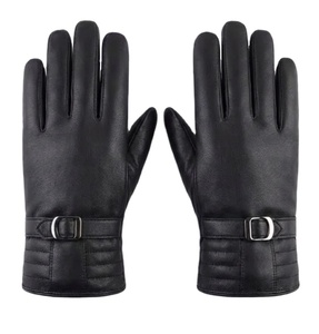 Gants en cuir noir avec logo personnalisé et sangle à boucle - Gants en cuir de luxe pour hommes - Product Image 1