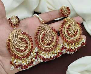 Pakistani Indian Ethnic Gold Plated <b>Stud</b> <b>Earrings</b> 3 Piece <b>Set</b> Bindi Women Handmade Jhumki <b>Earrings</b> Unique Style - Product Image 5