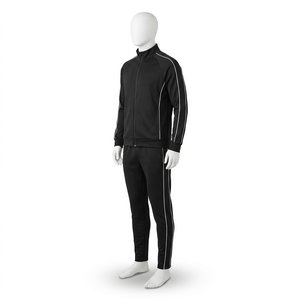 Ensemble de survêtement noir pour homme, veste zippée intégrale, pantalon à taille élastique, couleur unie, style sportif, respirant, en polyester, pour l'automne - Product Image 2