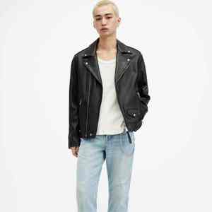 Veste en cuir PU pour homme à col montant, tendance automne, vente en gros, fermeture éclair, logo sur le devant, style cool pour homme - Product Image 4