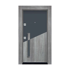 Porte d'entrée en acier gris élégante, porte de sécurité extérieure moderne avec poignée en acier inoxydable - Product Image 1