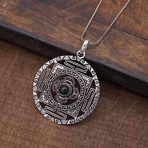 Sri Yantra <b>Black</b> Stone <b>Obsidian</b> 925 Sterling Silver Jewelry Pendant Geometric <b>Necklace</b> Unisex Accessories Rope Chain Exclusive - Product Image 5