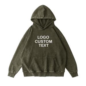 Sudadera con capucha de lavado ácido de algodón bordado personalizado para hombres y mujeres franela con estampado de logotipo de serigrafía para invierno - Product Image 2