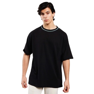 เสื้อยืดโอเวอร์ไซส์สำหรับผู้ชายเสื้อยืดทรงหลวมแขนสั้นสีดำผ้าคอตตอน240 GSM - Product Image 1