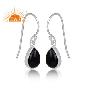 ต่างหูพลอยโอนิกซ์สีดำธรรมชาติสีเงินสเตอร์ลิงต่างหูแบบห้อยผู้ผลิตเครื่องประดับตามสั่ง - Product Image 3