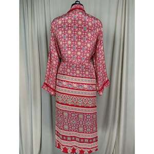 Recycled Silk Sari Boho Chic Vintage for Lounge Dressing Robe Women's <b>Kimono</b> <b>Beach</b> Cover for Resort Wear Gypsy House Style 1 - Product Image 4