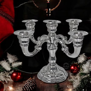 Candelabro de 5 brazos plateado brillante, elegante centro de mesa para celebraciones navideñas y decoración del hogar - Product Image 1