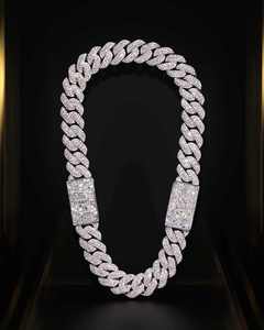 Cadena Cubana Magnífica con Moissanita de 18 mm, Chapada en Rodio, Brazalete de Plata de Ley de 50 Quilates para Regalos de Fiesta - Product Image 1