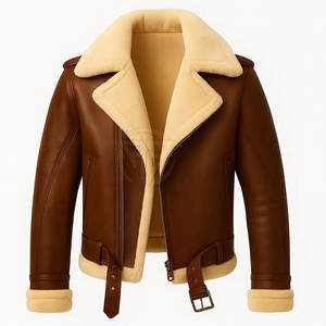 Veste d'hiver en cuir doublée de peau de mouton, chaleur accrue, aspect élégant, haute qualité, logo frontal, design écologique et léger - Product Image 1