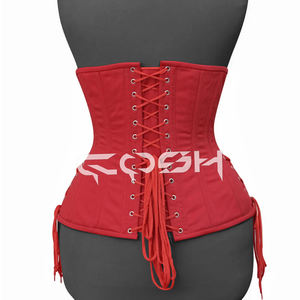 Premium <b>Red</b> Cotton Underbust Corset with Hip Ties Design - Product Image 6
