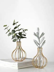 Florero de tubo de hierro y vidrio negro para decoración del hogar, jarrón redondo de flores hecho a mano para decorar la casa - Product Image 5