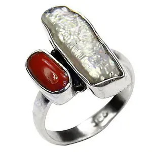 Women's 925 <b>Silver</b> Pearl & Coral Statement Ring Elegant <b>Watches</b> Accessory - Product Image 2
