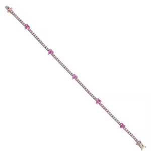 กำไลเพชรเม็ดกลมลายหัวใจสีชมพูขนาด18K สำหรับผู้หญิงกำไลมอยส์ซอไนต์สีเหลืองทอง14K สำหรับผู้หญิง - Product Image 3