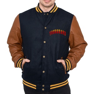 Blouson aviateur universitaire d'hiver de haute qualité pour hommes, fabriqué sur mesure, avec logo brodé, manches en cuir coupe-vent à l'avant - Product Image 1