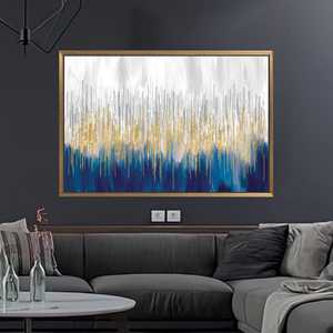 Impression sur toile moderne Golden Lines |   Art élégant en or et bleu marine, 1P : encadré en or - Product Image 1