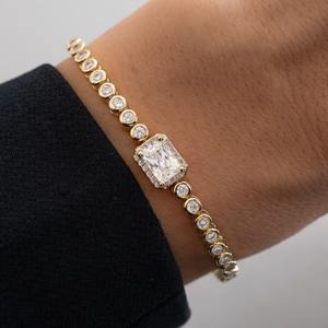 Nuevo Brazalete de Tenis con Moissanita Radiante de Corte Redondo, Chapado en Oro de 14k y Bisel de Plata 925 para Mujer, Proveedor - Product Image 1