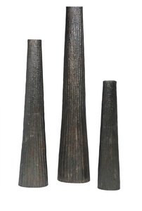 Modern Antique Brass Metal Floor <b>Vase</b> Set for Home Hotel Decoration Ribbed <b>Textured</b> Tapered Planter Decorative Hammered Accents - Product Image 2