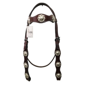 Headstall occidental de cuero genuino marrón de alta calidad con producto ecuestre Concho para montar a caballo - Product Image 1