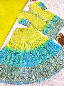 Traje Sharara con estampado bordado de imitación Georgette de último diseñador de FabZone - Product Image 2