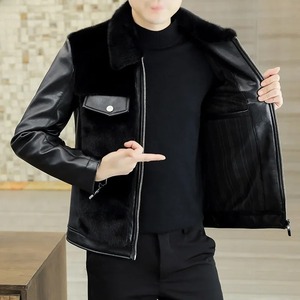 Veste en cuir véritable pour homme à col épais d'hiver Doublure en fourrure de renard Manteau en fourrure de luxe - Product Image 3