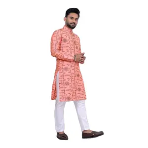 Kualitas Terbaik penjualan tertinggi pakaian pesta desainer pakaian India lembut Parbon sutra Kurta koleksi pria