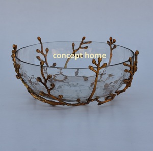 Bol à fruits jetable décoratif tendance, motifs de feuilles métalliques, support unique en acier inoxydable, écologique, sans BPA, pour servir des fruits - Product Image 4