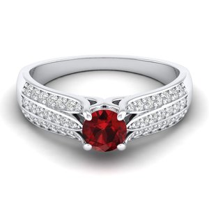 แหวนหมั้น REYES Dainty เงินแท้ 925 ประดับเพชรโมอิสซาไนต์ VVS คุณภาพสูง ทรงกลมเจียระไนแบบบริลเลียนท์ 0.5 กะรัต พร้อมพลอยโกเมน - Product Image 1