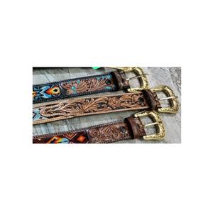 Unisex Premium Floral <b>Tooled</b> <b>Leather</b> <b>Belts</b> with Beaded Brass Buckles Customized Durable Horse Products Wholesale - Product Image 1