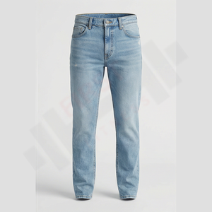 Jeans en denim respirant pour homme, design 2025, logo personnalisé, style droit, hiver automne, lavage à l'eau, bouton, lavable, tricoté en vrac - Product Image 1