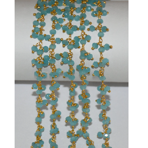 Meilleure vente 1,2,3 ..... 100 pieds de calcédoine aquatique pierre précieuse plaqué or perles de verre Cluster chapelet chaîne pour la fabrication de bijoux - Product Image 5