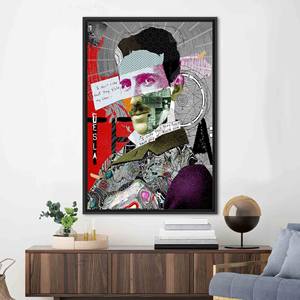 Lienzo impreso: arte abstracto de graffiti de Nikola Tesla, elegancia moderna, con marco negro - Product Image 1