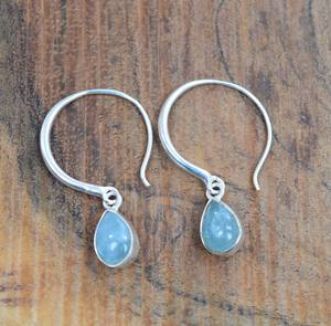 925ต่างหูเงินสเตอร์ลิงสีฟ้าน้ำทะเลชุดห่วงคู่หยดน้ำตาแฟชั่นสำหรับผู้หญิงมีลวดลายธรรมชาติสีฟ้าสงบ - Product Image 4