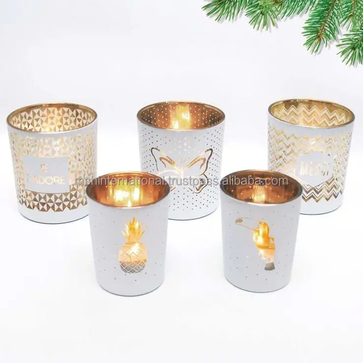 Small glass votives tealight candle holders mixed blue color candle glass jar container for home and wedding decoration