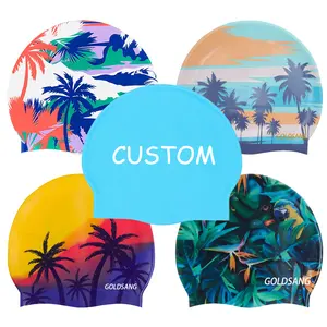 Logotipo personalizado palmeira impresso silicone nadar chapéus design 30g silicone nadar cap impermeável alta elasticidade adulto nadar tampas