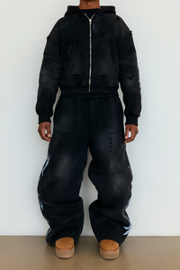 ชุดวอร์มกางเกงและมีฮู้ดสำหรับผู้ชายโอเวอร์ไซส์ซักด้วยกรดทรงหลวมพิมพ์ลายแนวสตรีท - Product Image 4