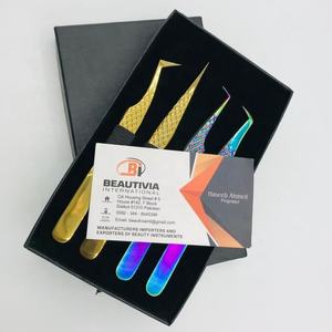 Profesional oro Arco Iris Plasma volumen sostenible extensiones de pestañas pinzas punta puntiaguda tipo acero inoxidable - Product Image 5